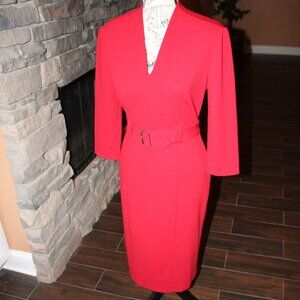 London Times Red Belted Dress